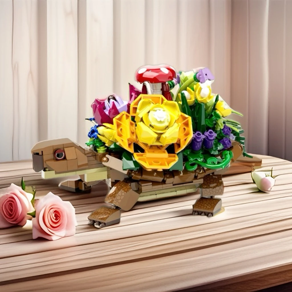 Hot Sales 509pcs Turtle Planter Flower Pots Model Kit Animal Planter Building Block Flower Pots Bricks Kid Birthday Festival Toy