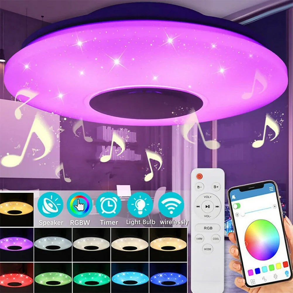 

RGB-светильник для потолка, регулируемая яркость, Bluetooth-совместимая Современная потолочная лампа 2800K-6500K, умная лампа для спальни, гостиной