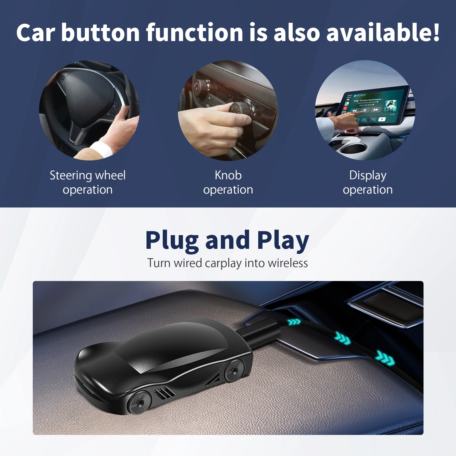 Leranda-CarPlay inalámbrico C6 Ai Box, Android Auto, Apple CarPlay, Qualcomm, Snapdragon M2290, 2GB, 16GB, Google Play, YouTube, Netflix