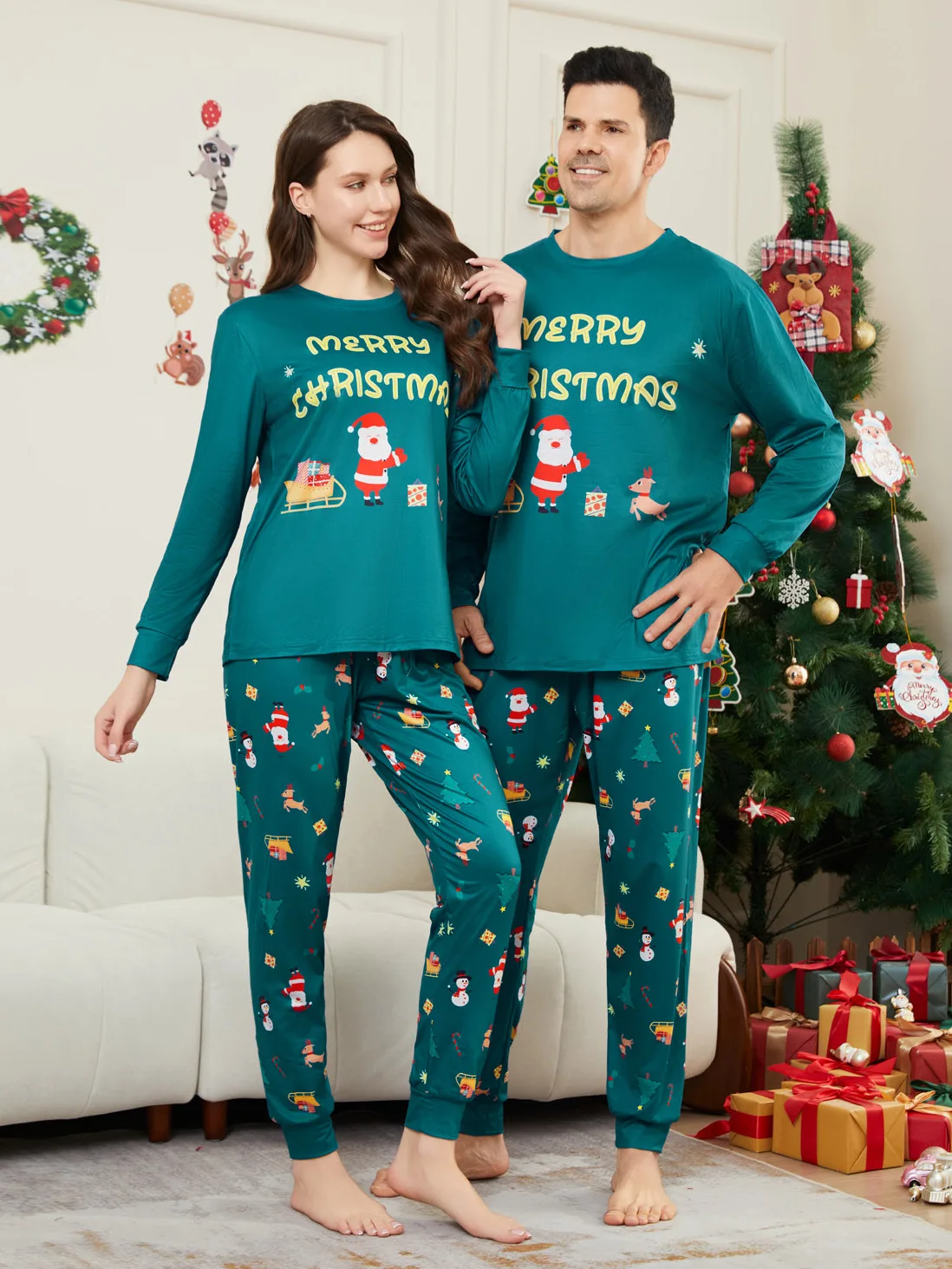 Christmas Family Matching Pajamas Outfits Father Mother And Kids Xmas Sleepwear Suits Tops+Pants 2 PCS Baby Boys Girls Rompers