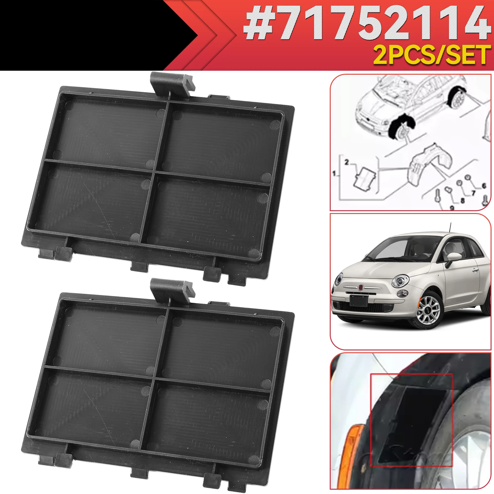

2x For Fiat 500 2007-2020 Left Right Front Arches Liner Panel Exterior Parts Mudguard Car Wheel Arch Liner Cover Panel 71752114