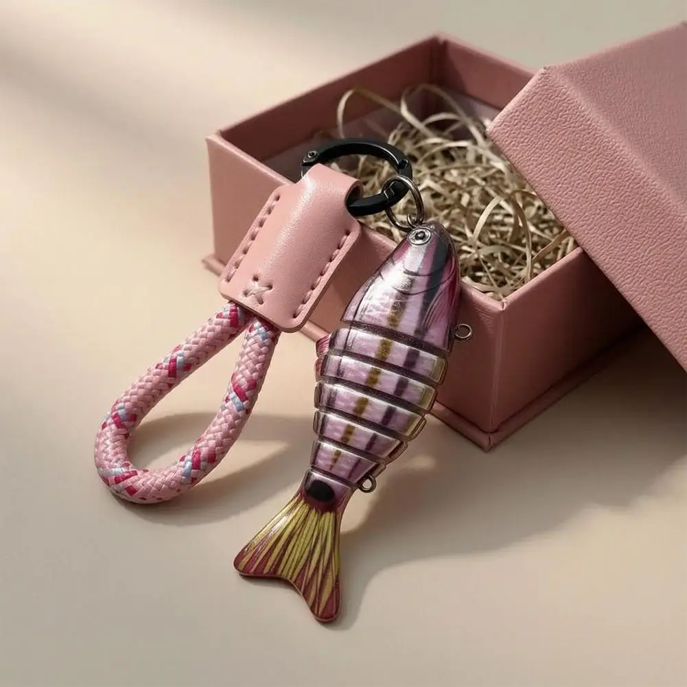 Small Fish Ornament Multi-jointed Fishing Lure Keychain with Braided Rope Artificial Swimbait Pendant Charm Vintage for Anglers