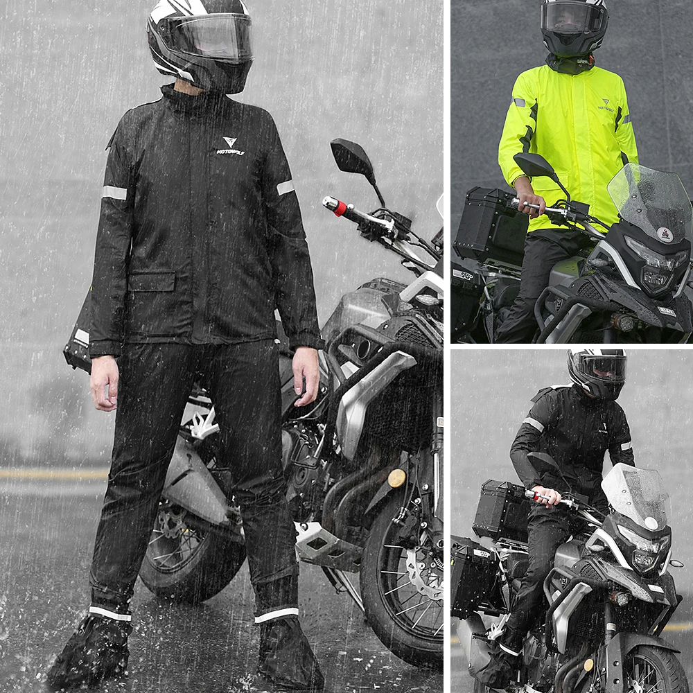 Men Motorcycle Rain Suit Outdoor Reflective Waterproof Rain Jacket and Pants Rain Gear for Bike Riding Cycling Camping Hiking