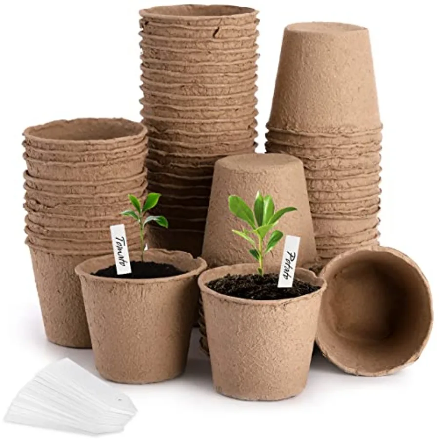 

60 Pack 4 inch Peat Pots Biodegradable Plant Starter Pots with Plant Labels Germination Station Starter Cups Disposable Plant P