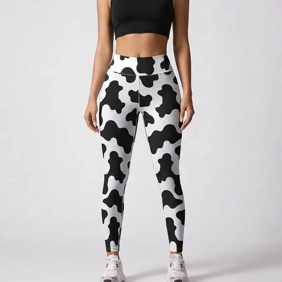 Schwarz-weiße Damen-Yogahose mit Kuhmuster, hochelastische, schnell trocknende Sportleggings, Fitness-Leggings