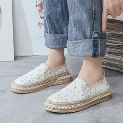 Spring Autumn Ladies Casual Comfort Slip on Lazy Shoes 2024 Female Platform Flat Slip on Canvas Strap Loafers Straw Espadrilles