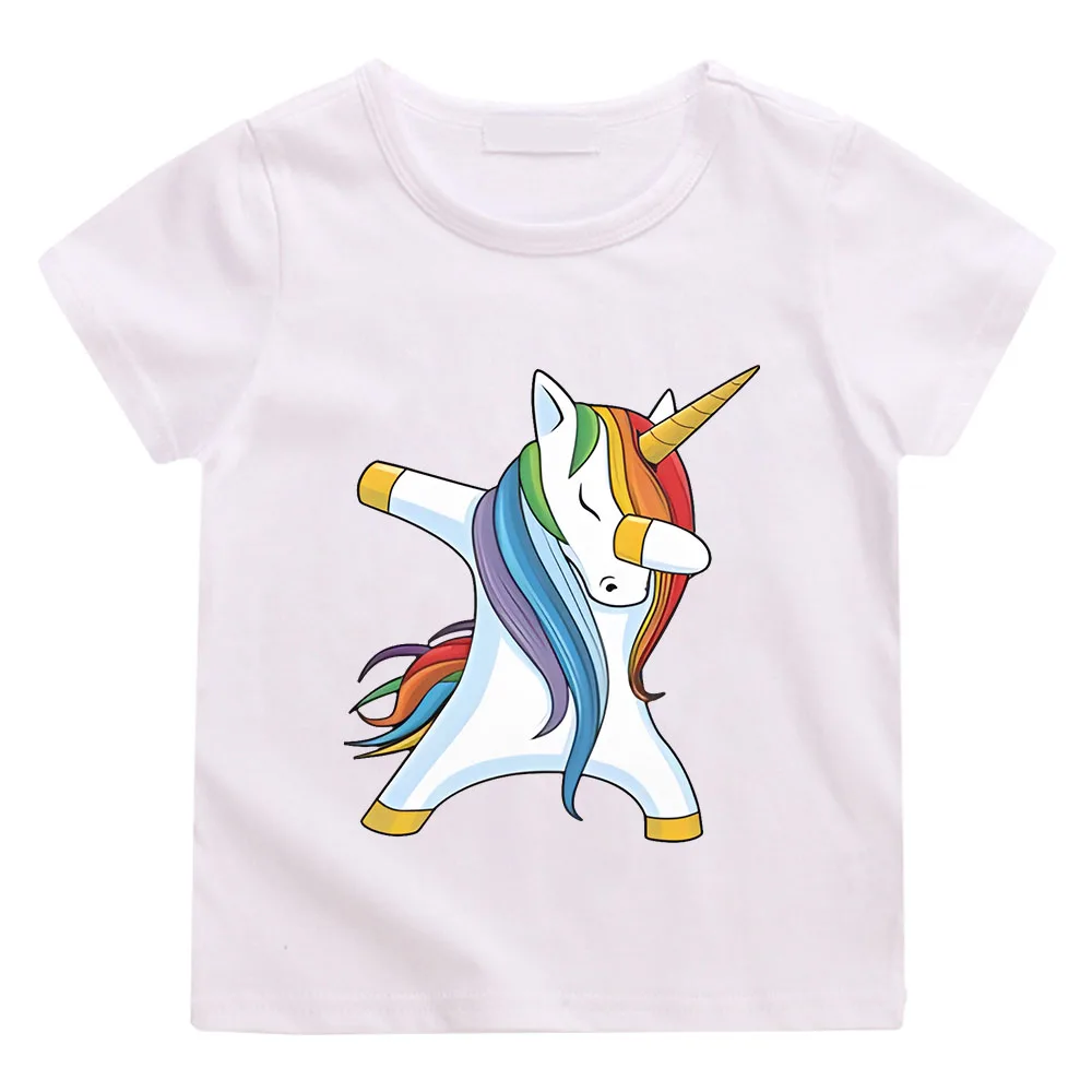 Summer Baby Girls Unicorn Cartoon T Shirts Colorful Short Sleeve Kids Cute T-shirts Girls Tops for 2-14 Years Toddler T-Shirts