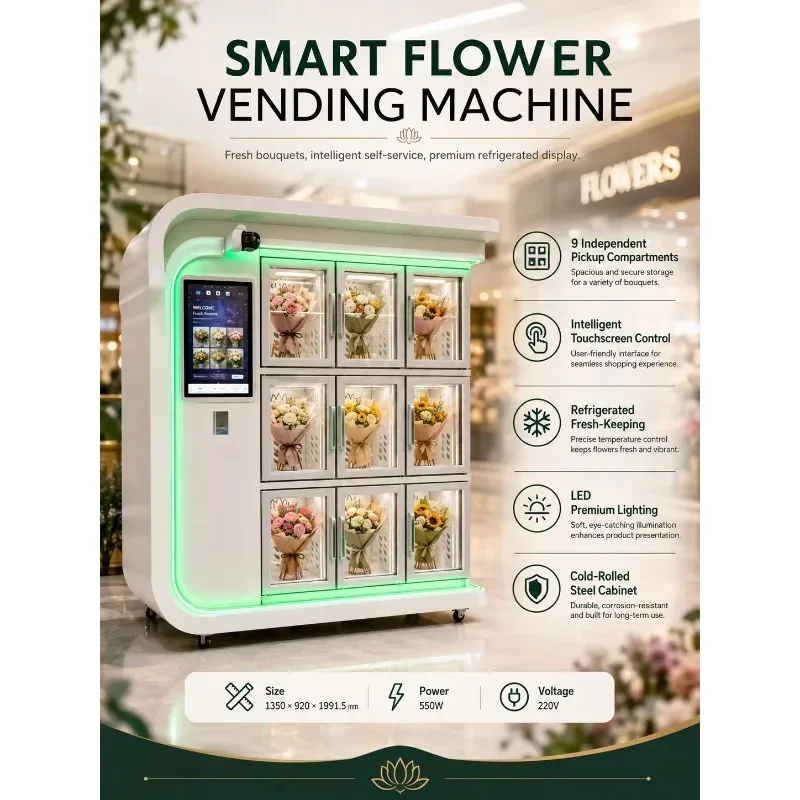 FL High Profit Business Self Service Flower Vending Machine 24h Unattended Fresh Startup SDK Wi-Fi/Ethernet/4G LTE Customized