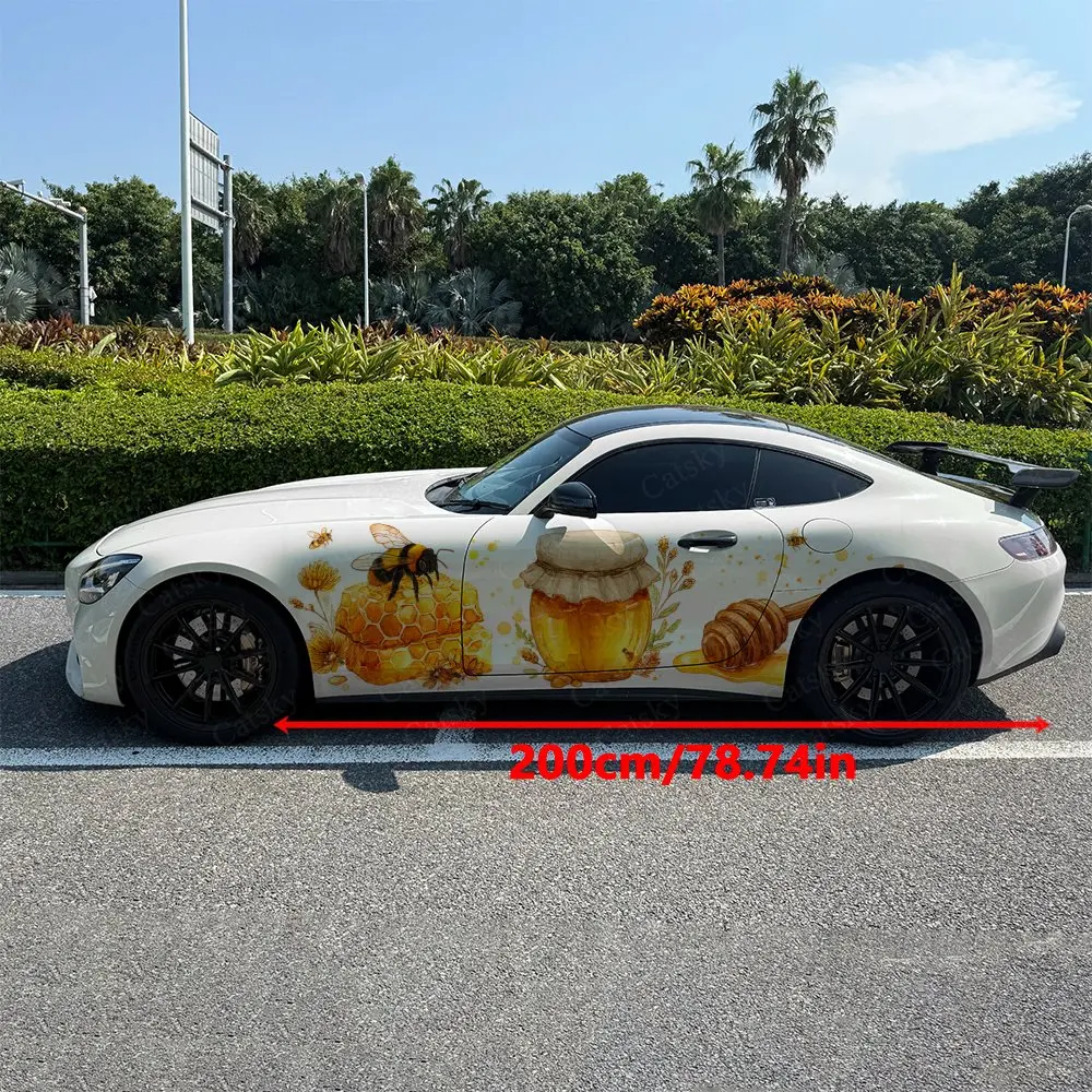 2pcs Bees And Honey Car Decal Full Body Floral Decoration Scratches Protect Car Decal Waterproof Car Vinyl Wraps