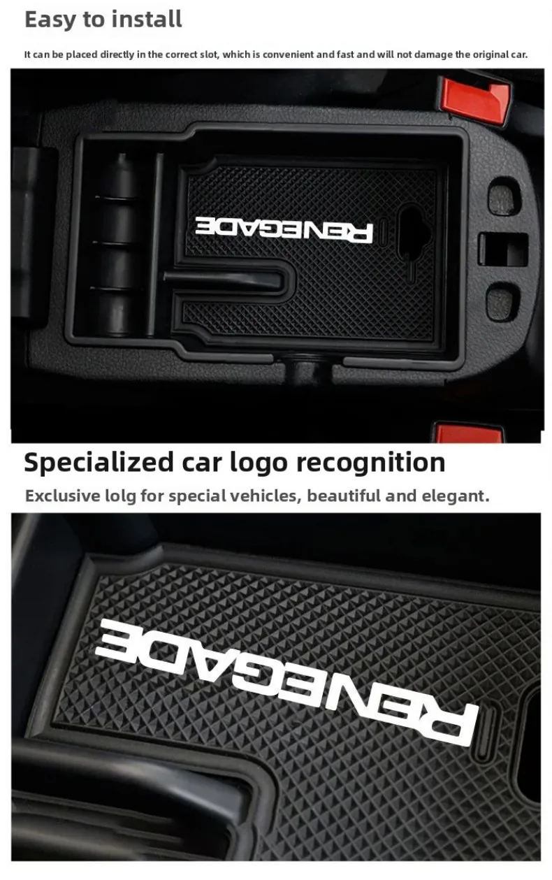 Für Jeep Renegade 2015 ~ 2017 2018 2019 2020 2021 2022 2023 2024 Auto Konsole Armlehne Versteckte Schwarz Lagerung box Innen Zubehör – Detail 5