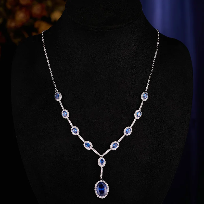 Легкие роскошные украшения, винтажные серьги с аквамарином, ожерелье, элегантные, роскошные и большие украшения на ключицу.