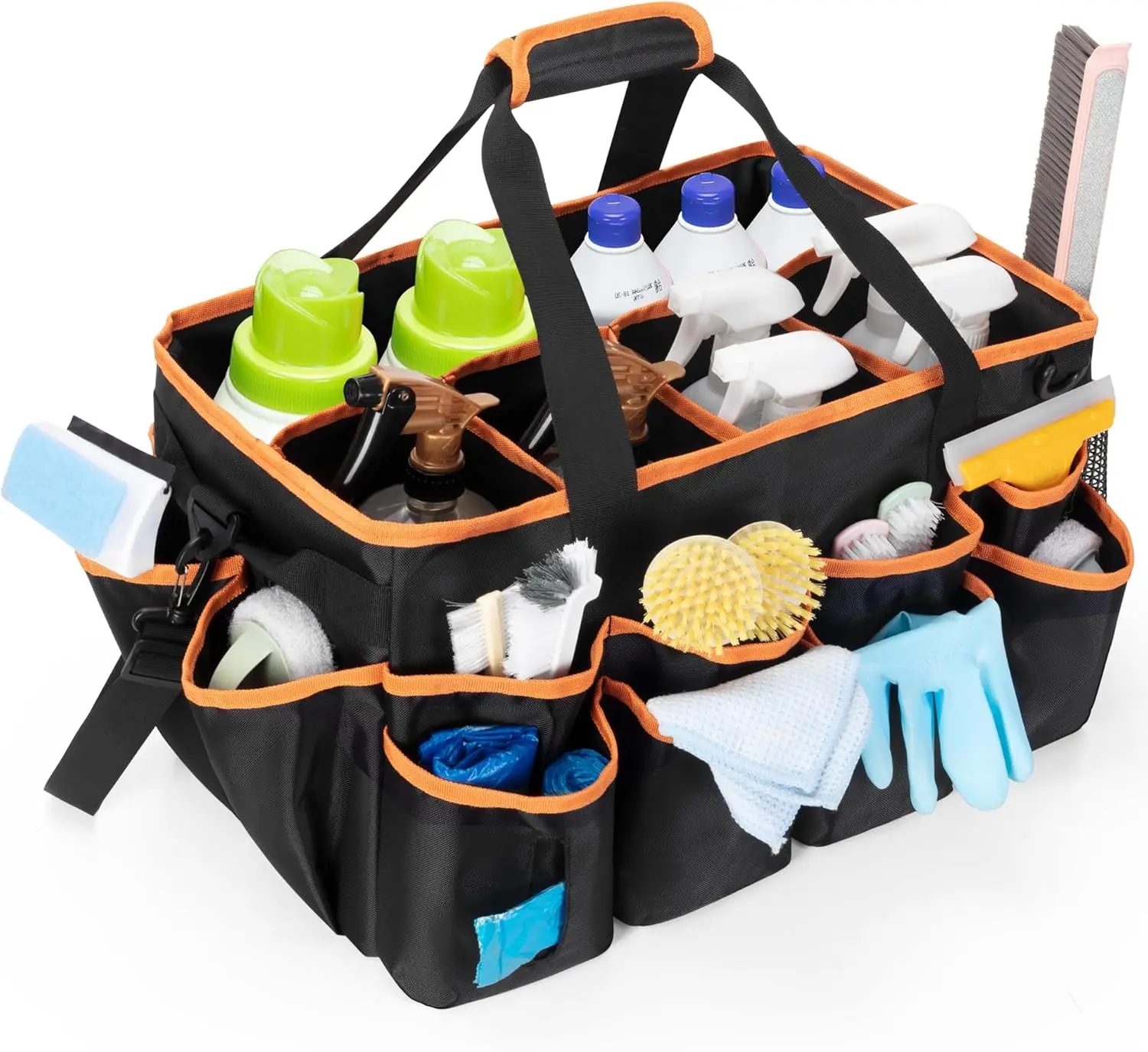 Large Cleaning Organizer Bag with Multiple Pockets, Handles & Divider for Housekeeping and Car Detailing Supplies