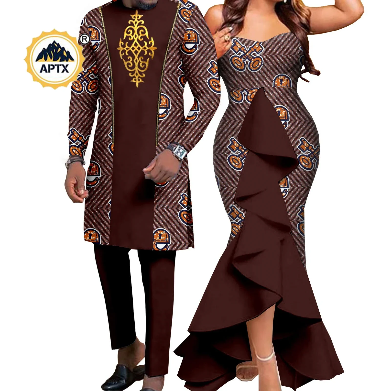 Vestidos de sereia africana Dashiki para homens e mulheres, roupas de casal para casamento, roupas de casal, conjuntos de coinhas, Bazin Riche,