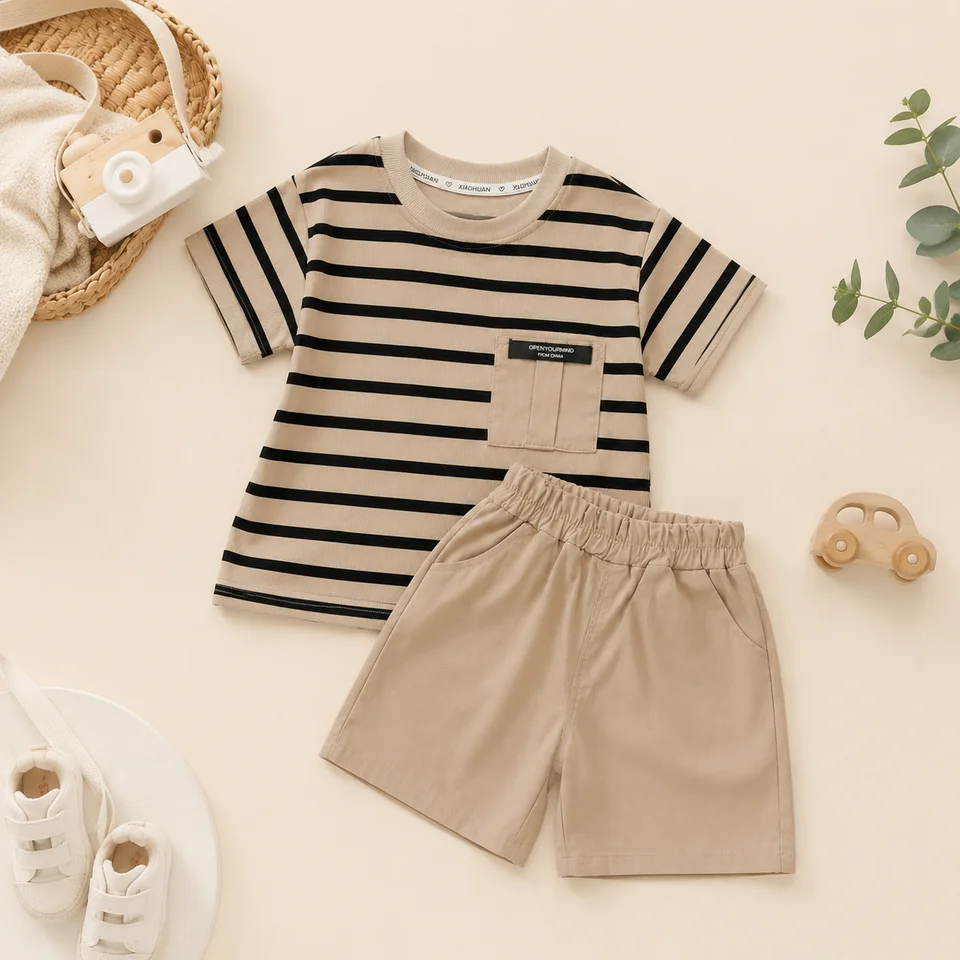 Toddler Boys Summer Casual Striped Outfit Set