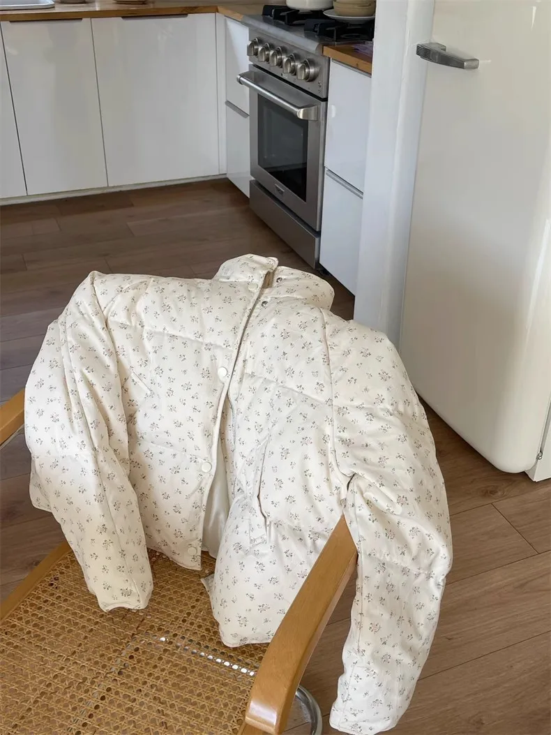 Cappotti trapuntati a maniche lunghe con colletto alla coreana semplice allentato quotidiano stampato casual alla moda da donna Abbigliamento invernale femminile Parka Top