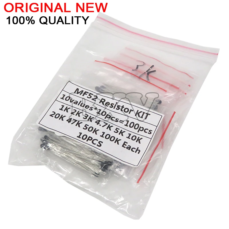 100PCS=10Value*10Pcs NTC Thermistor Resistor Kit NTC-MF52AT 3950B  1K 2K 3K 4.7K 5K 10K 20K 47K 50K 100K +-5%  Resistor Kit   