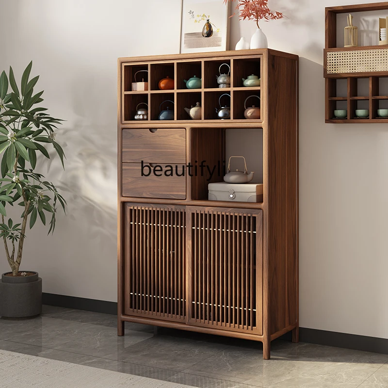 New Chinese Bogu Rack North American Black Walnut Display Duobao Pavilion Shelf Solid Wood Side Cabinet