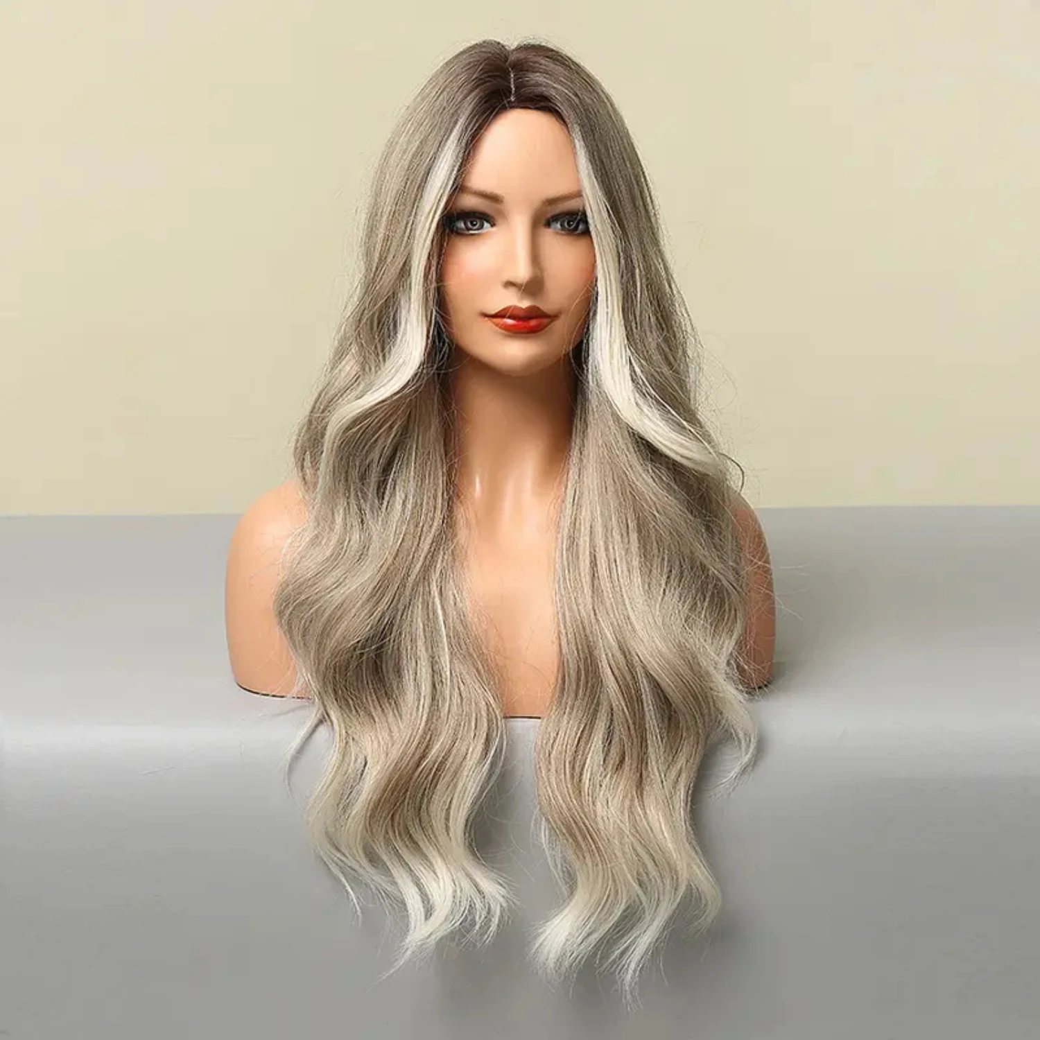 Beautiful Gorgeous Stunning Long Blonde Synthetic Heat Resistant Party Wig for Women with Middle Part Natural Curls and Waves - 