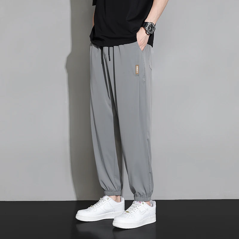 Youth Men's Sports Pants New Casual and Fashionable Versatile Drawstring Straight Leg Pants for Outdoor Camping Ice Silk Pants