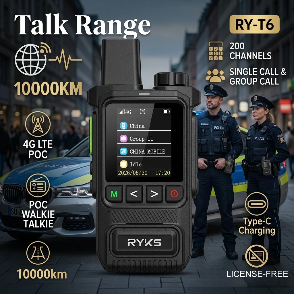 Police On Duty Walkie Talkie 2 Pcs 10000Km Real-Time Global 4G Lte Sim Card 1-Year Service Aes256 Encrypted Xin Poc Radio