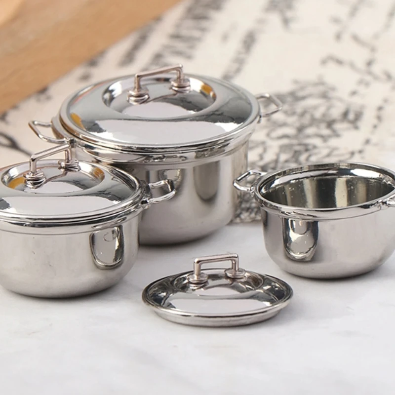 

1 шт. миниатюрная имитация кастрюли из нержавеющей стали для кукольного домика, кухонная утварь, масштаб 1/12