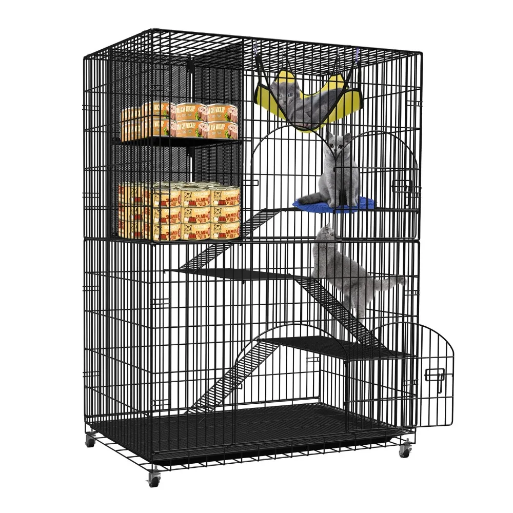 4-Tier Cat Cage with Storage Cube Roomy Exercise Area Cat Crate, Sturdy Metal Cat Playpen,56