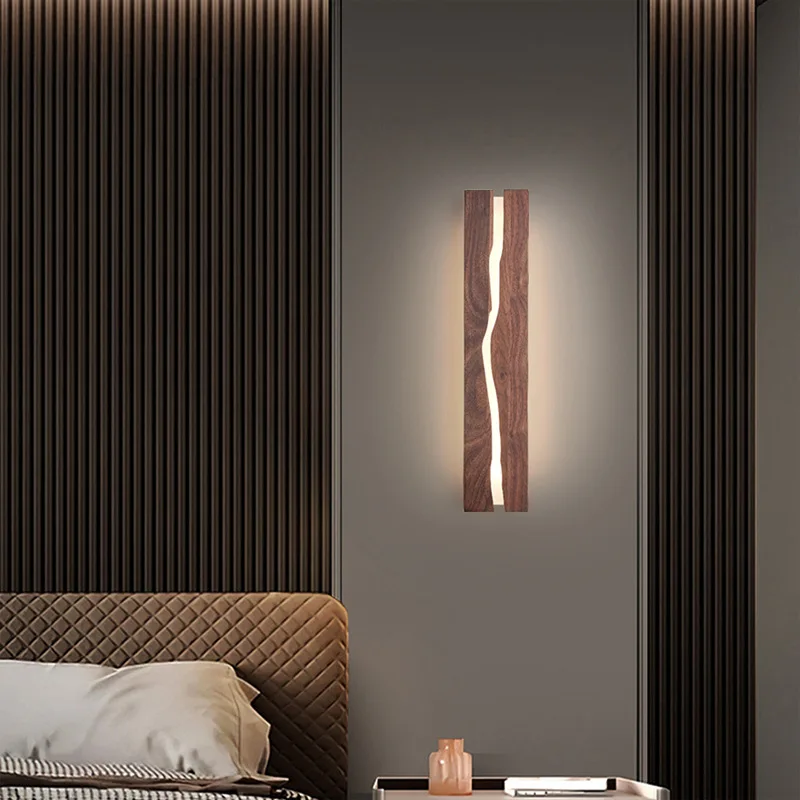 النمط الصيني غرفة نوم مصابيح الحائط الحديثة الجوز الأسود متصدع الفني خلفية ضوء الإبداعية غرفة نوم اللوح الأمامي أضواء ديكور