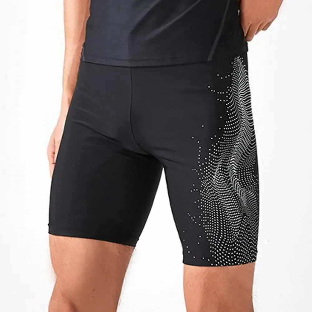 Men Swimming Trunks Elastic Soft Breathable Color Matching Mid Waist Bathing Boxers Tight Surfing Water Sports Swimming Shorts