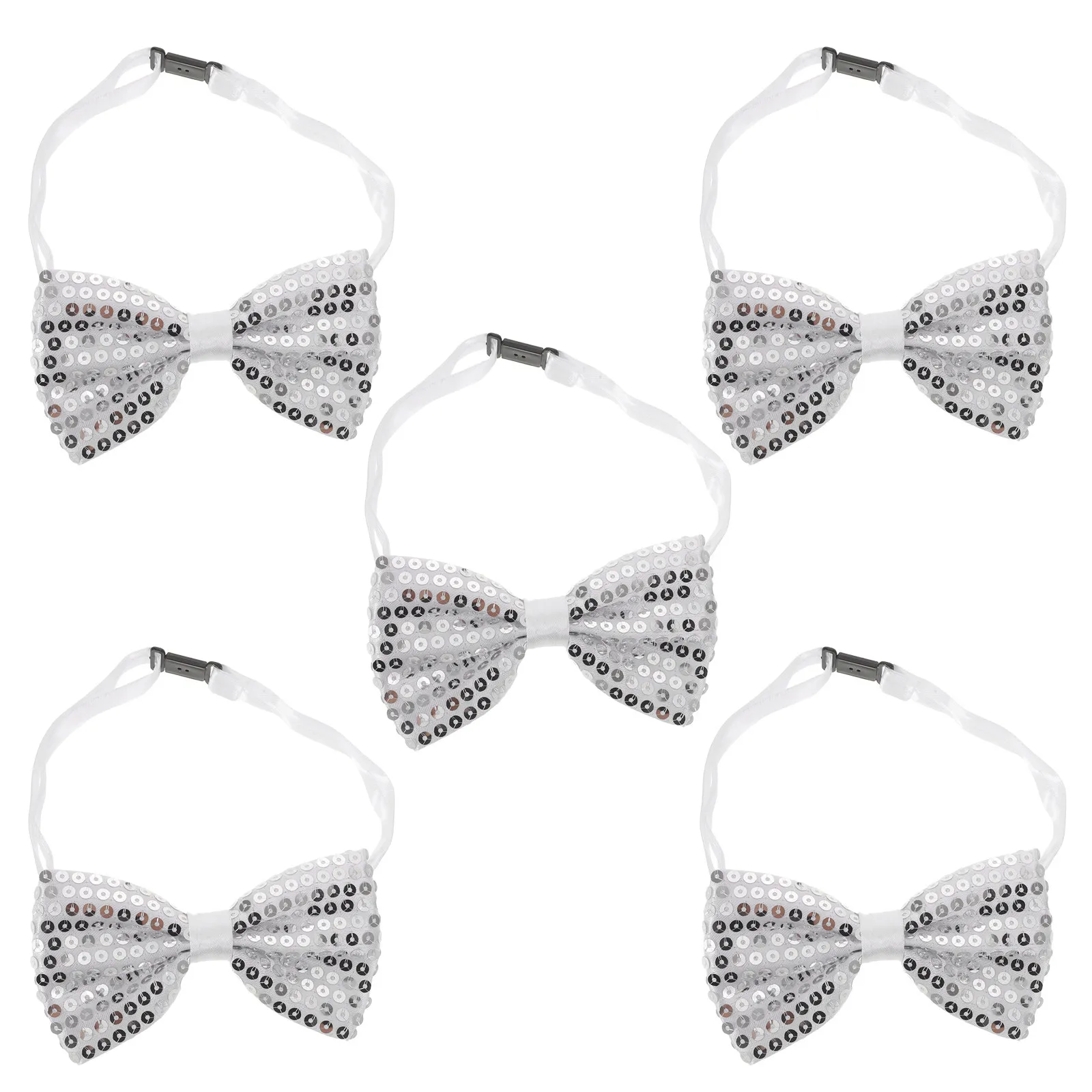 

Набор из 5 штук: Детские галстуки-бабочки с пайетками, серебристые, готовые, регулируемые, для выступлений, вечеринок, выпускных, свадеб, костюмированных мероприятий для мальчиков