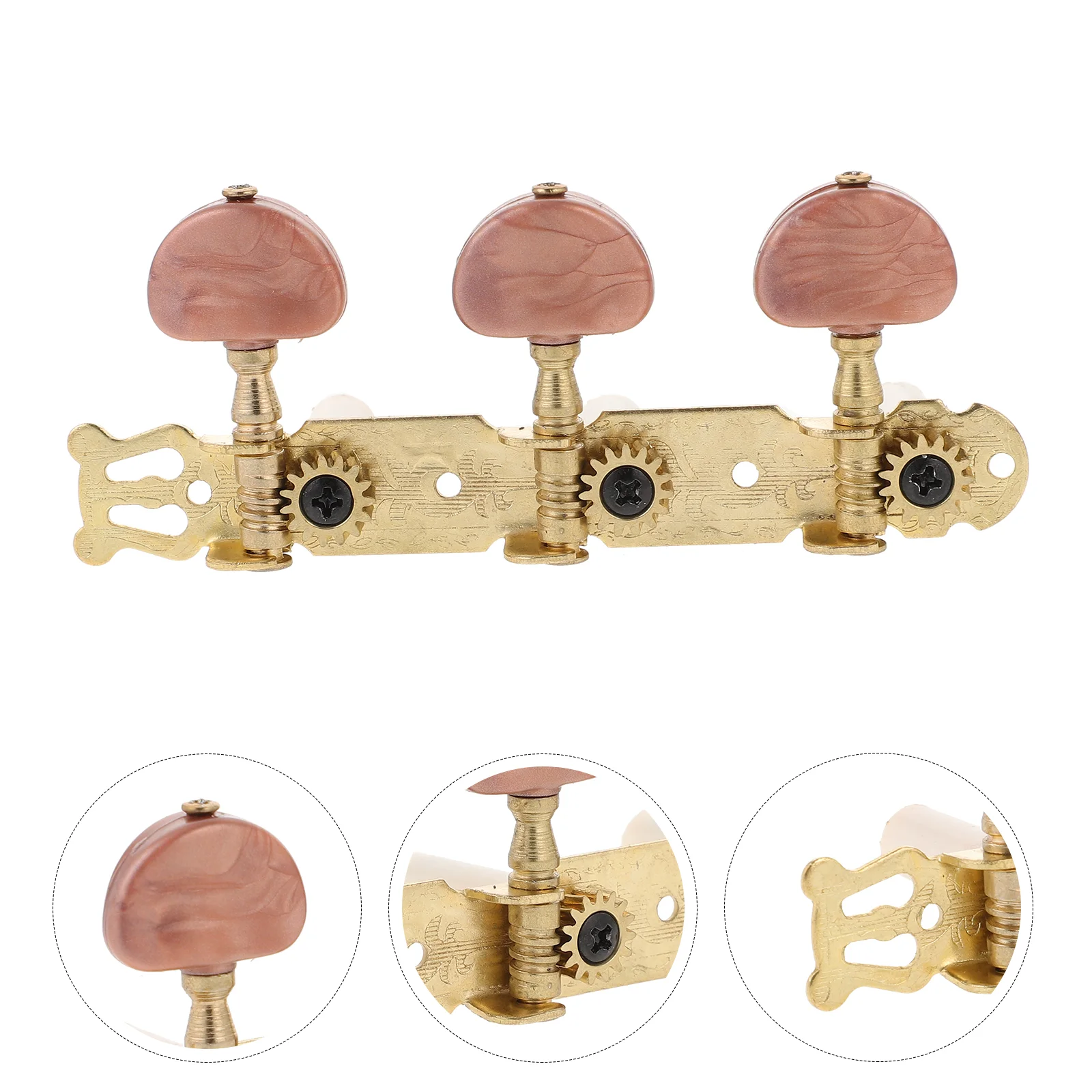 2pcs Triple Button Classical Guitar Tuning Pegs Tuners Machine Heads for 6 Guitar (Brown Red Head)