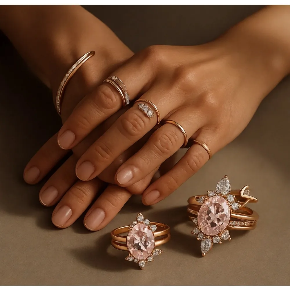 

Набор из трех розовых обручальных и свадебных колец Opal Ring для женщин, которые можно носить в несколько рядов