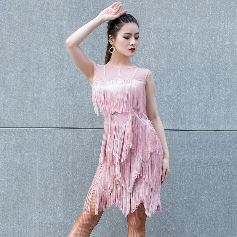 Lady Girls Fringes Sleeveless Sling Dress Evening Nightclub Fringes Dress Women Sexy Tassel Latin Dress 1920s Flapper Dress