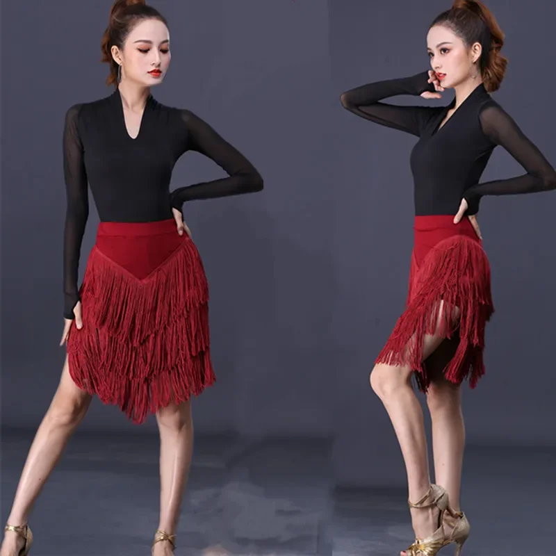 Latin dance skirt bottoms new fringed skirt women's adult professional practice clothes dance clothing autumn performance