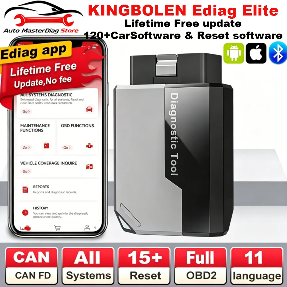 

2026 New KINGBOLEN Ediag Elite Lifetime free Car Diagnostic Tools All system 15 Resets Bi-directional CAN FD Auto OBD2 Scanner
