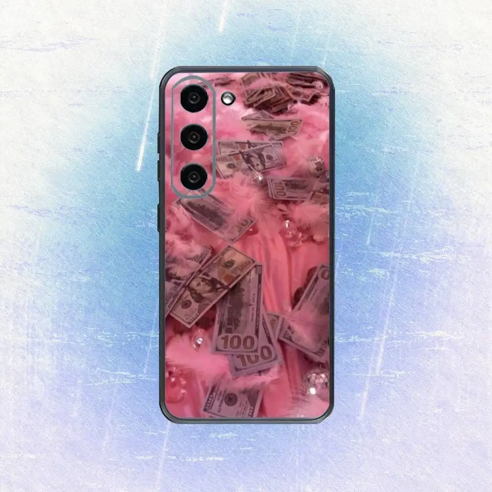 P-ピンクドル紙幣デザイン電話ケース、サムスンギャラクシーA73、A72、A71、A70、A53、A52、A51、その他用ソフトブラックカバー