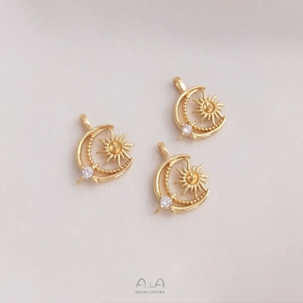 

1Pcs Copper Charms 14K Gold Color Moon Sun Moon Bead Holder Pendant Handmade Pearl Jewelry DIY Necklace Bracelet Accessories