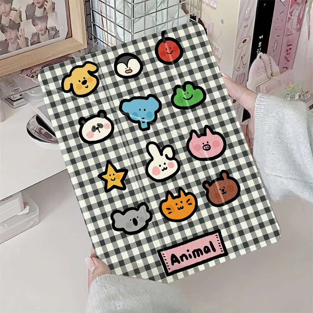 

For iPad A16 11th 10th Generation Cartoon Animals Clear Back Tablet Cover For iPad Pro 11 inch 12.9 7 8 9th 10.2 Mini 7 Fundas