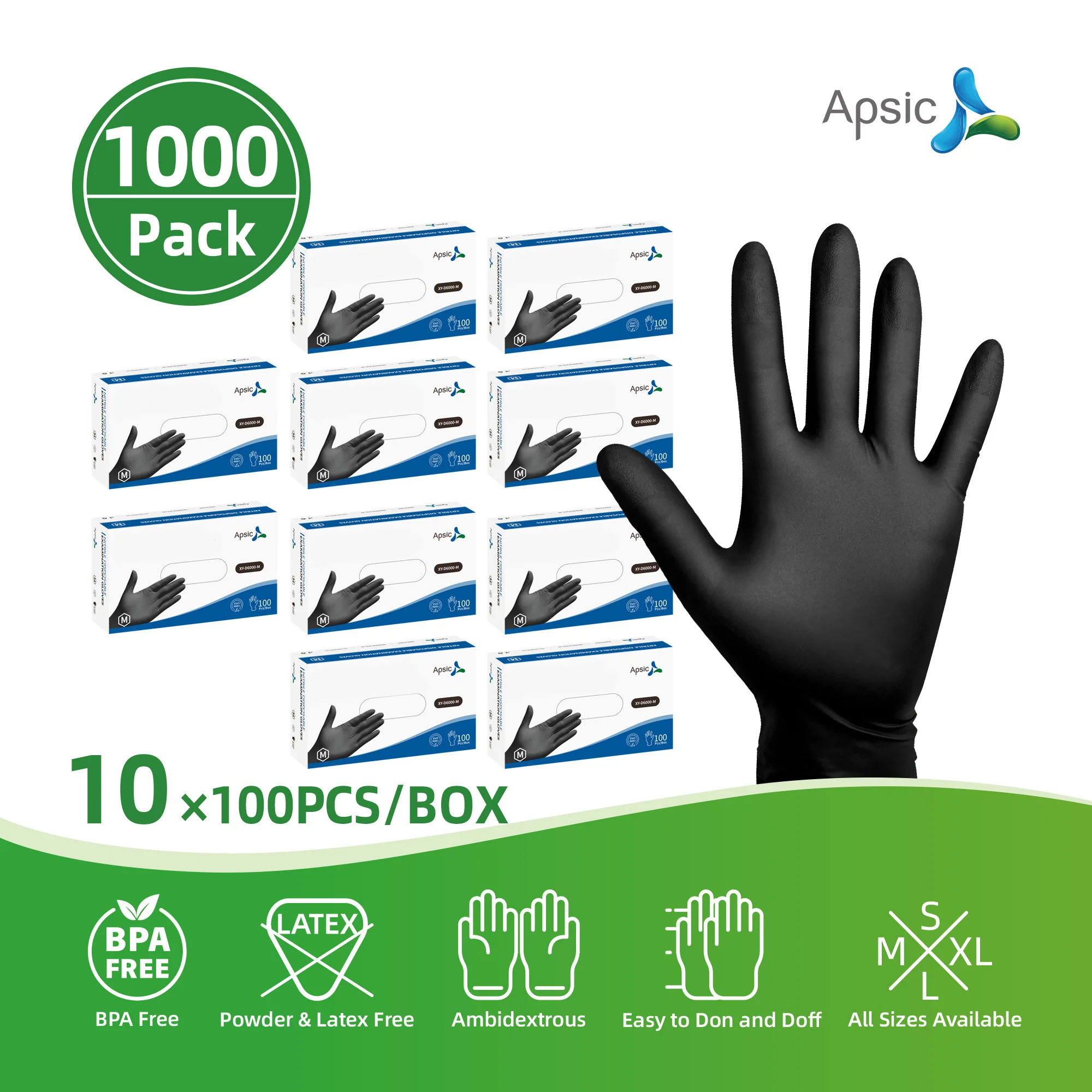 

Apsic 1000 Pack Black Disposable Nitrile Gloves - S/M/L/XL - Extra Thick 4 Mil, Latex-Free Protective Glove for Cooking, Home Cleaning - Perfect for Christmas, Party, Gift, Kitchen (10 Boxes of 100 Pieces - 1000 Count Total)