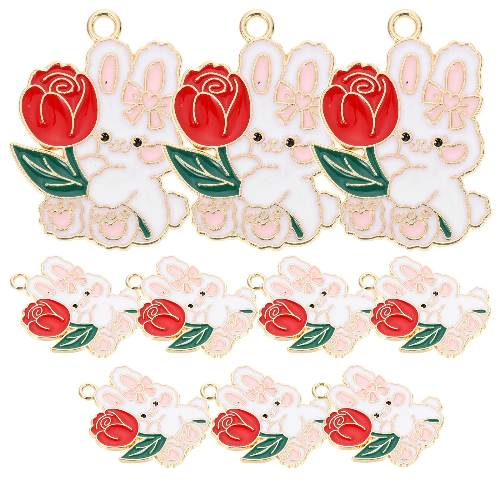 

10pcs Alloy Bunny Rabbit Charm Keychain Pendants Accessories Jewelry Making Bracelet Kits Cartoon Keyring Hangings Decorative