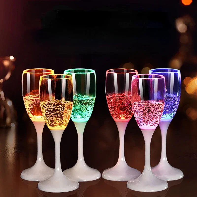 6pcs LED Cups Colored Lights Up Champagne Cups Liquid Activated Glow in The Dark Cups with Replaceable Battery Wedding Party