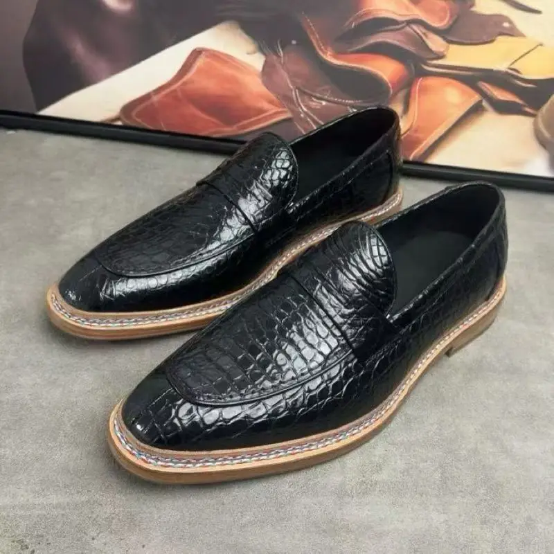 2026 new arrival Fashion Crocodile Skin causal black shoes pdd834