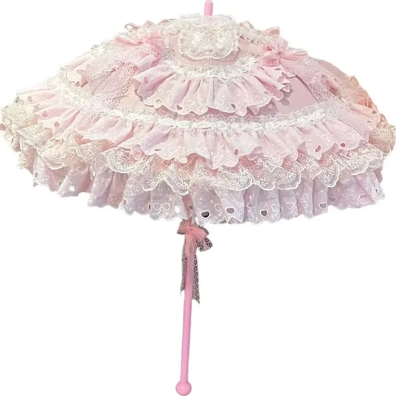 Lace Umbrella Pink Gothic Lolita Sun Umbrella with Floral Motif