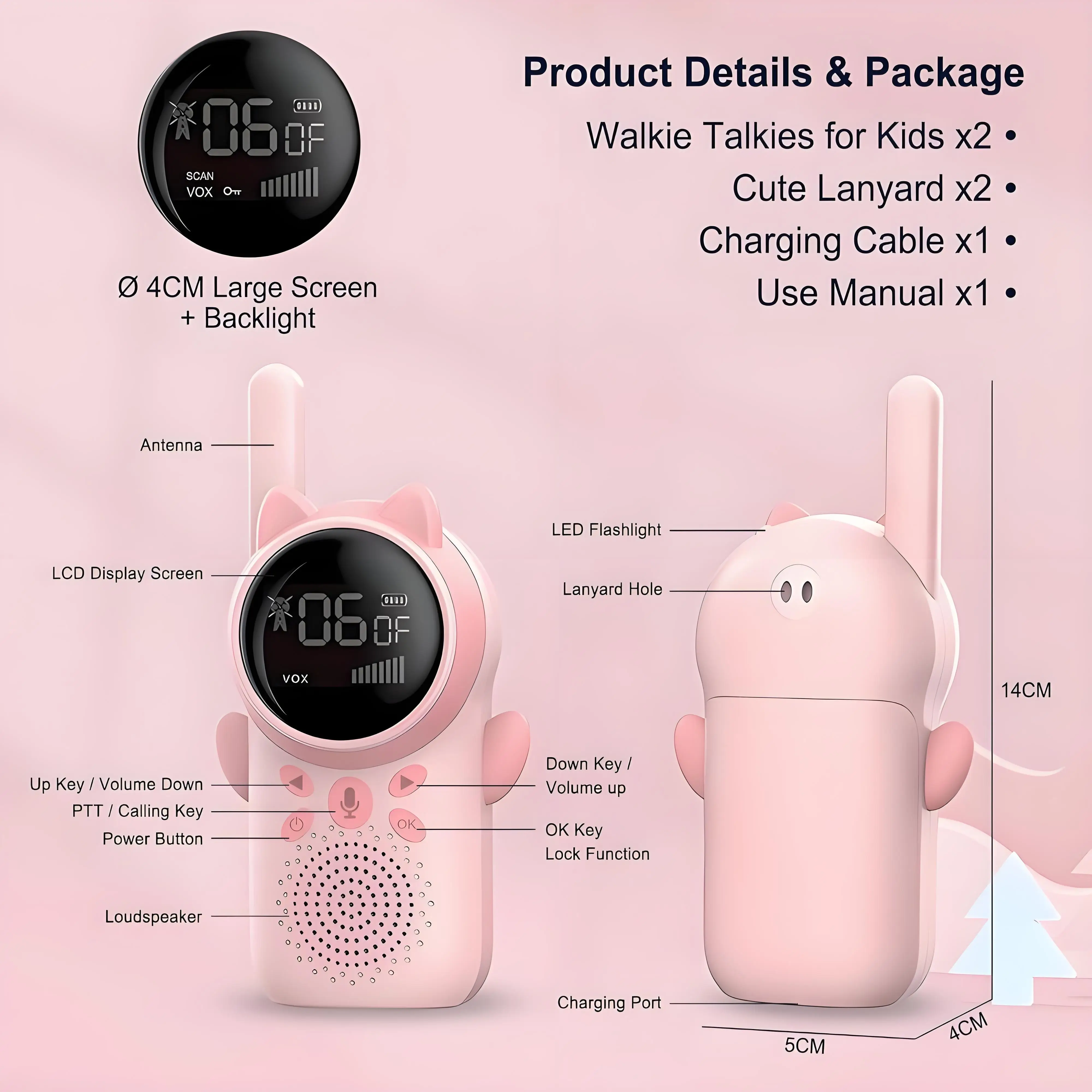 2PCS Kids Walkie Talkies Toy  Rechargeable Battery Flashlight 2 Way Long Range Radio Phone Kids Boys Girls Children Gifts