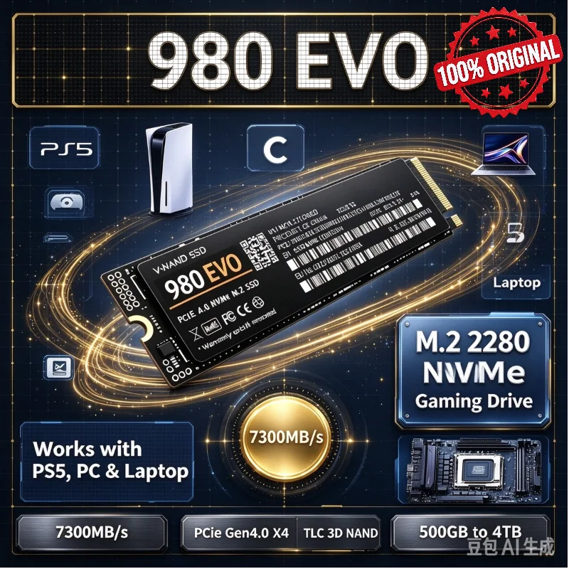 100% Genuine 980 EVO NVMe PCIe 4.0 M.2 2280 SSD, Large Capacity Storage Disk Fast Loading for Gaming Laptop PC, 1TB 2TB 4TB