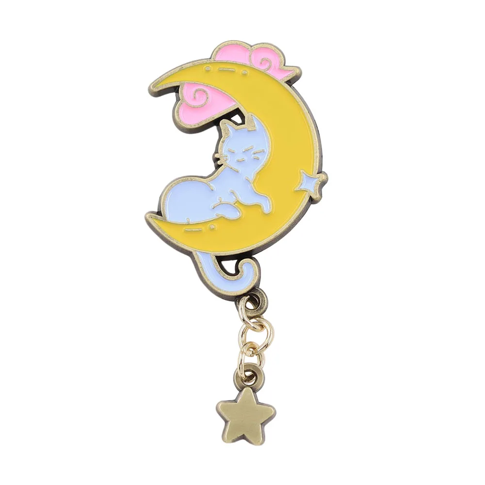 Niedliche schlafende Katze Emaille-Pin, bezaubernder Sternanhänger, Brosche, Cartoon-Kätzchen-Rucksack- und Kleidungsabzeichen, perfekte Geschenke für Katzenliebhaber. – Detail 6
