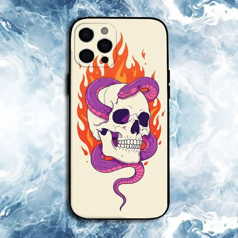 حافظة هاتف لعناصر الهيكل العظمي التوضيحية لهاتف iPhone17,16,15,14,13,12,11 Plus, Pro Max, غطاء أسود من السيليكون الناعم