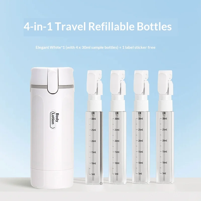 Flacon de voyage 4-en-1 portable pour cosmétiques, shampoing, gel douche, démaquillant, huile, articles de toilette – Anti-fuite