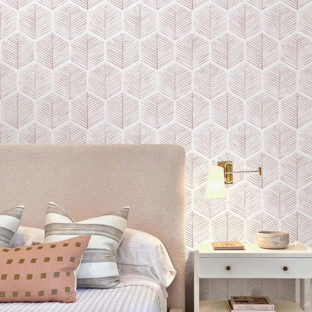 ورق جدران ذاتي اللصق قابل للإزالة على طراز بوهو لغرفة النوم والحمام، تصميم وردي حديث، طويل 787 × 17.3 واسع