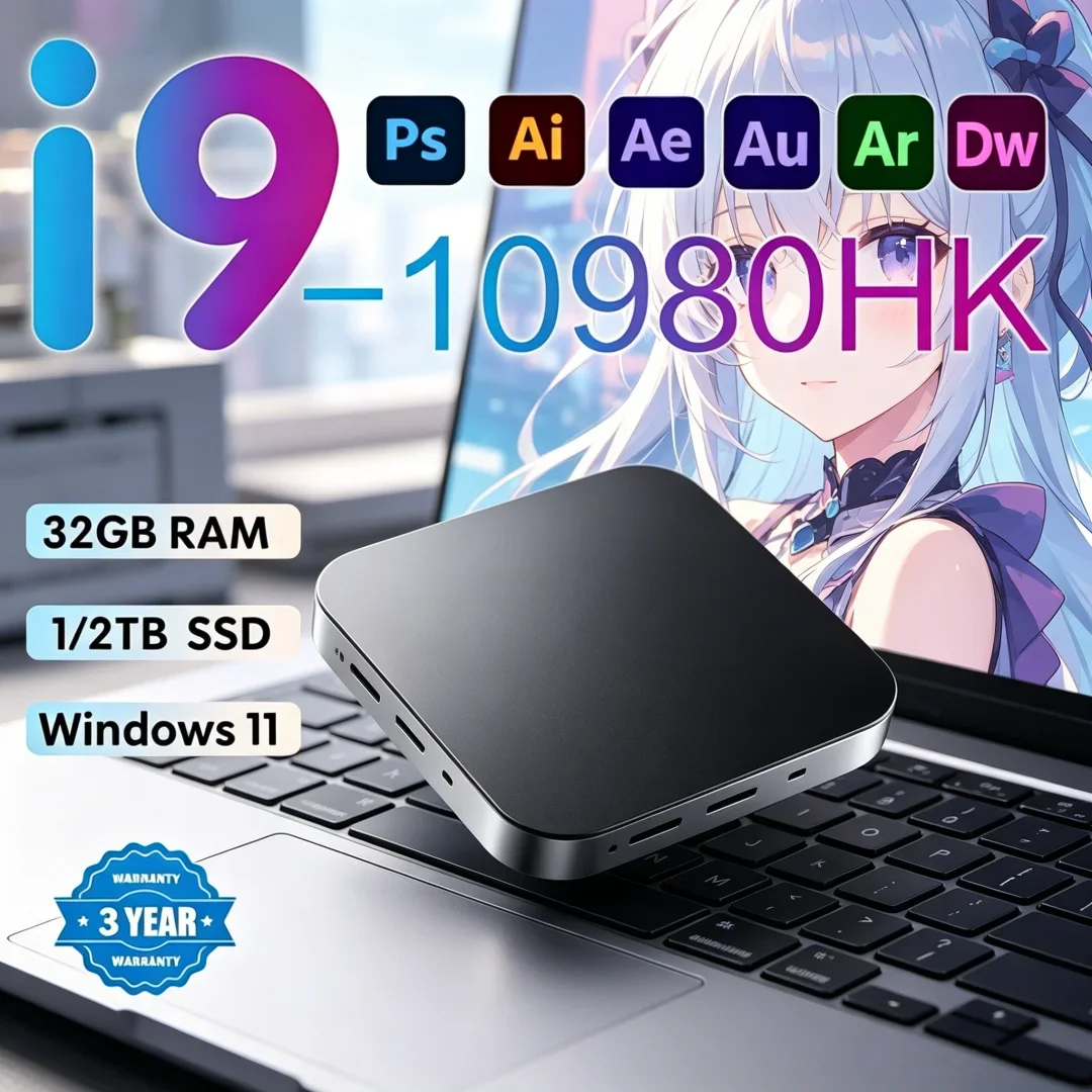 Vogue Compact MINI PC instalado Windows 11 Pro Core I9 10980HK 32GB RAM 1TB 2TB SSD WIFI 6 BT5.2 4K HD Jogos suaves