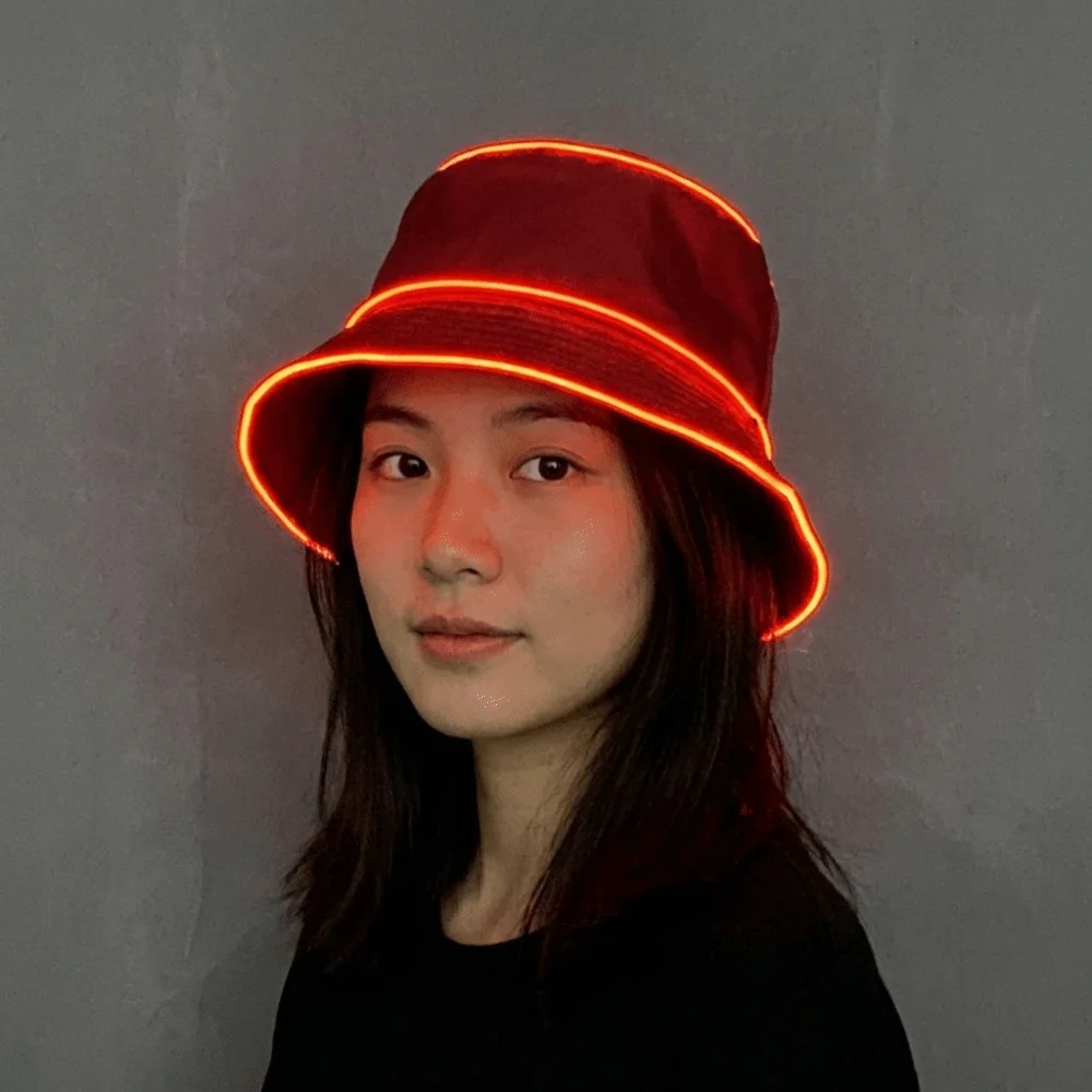 Fashion Battery Powered LED Bucket Hat Colorful Flashing Modes Luminous Hat Solid Color Korean Style Flashing Glow Hat Halloween
